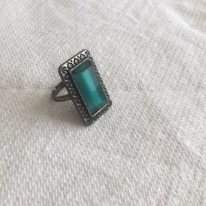 Green ring antiqued band adjustable rectangle